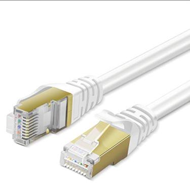 Imagem de Cabo de rede Ethernet Cat7 – Ethernet de 10 Gigabit 600MHz de alto desempenho com conector RJ45 profissional banhado a ouro com conector RJ45 premium blindado par torcido S/STP cabo de plugue de remendo, Branco, 20 Inch