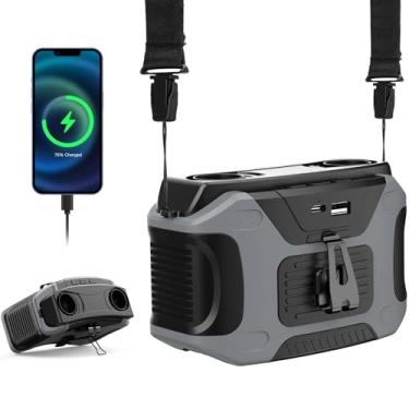 Imagem de ROWXubau Ventilador de cintura portátil com 5 velocidades, bateria de 20000 mAh, ventilador de cinto recarregável mãos-livres, fluxo de ar forte de 16000 RPM, clipe de dupla face, ventiladores