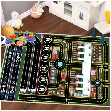 Imagem de Tapete infantil de carro, tapete de brinquedo para brincar com carros, tapete de pista de estacionamento de avião para sala de jogos, berçário, sala de aula, quarto de crianças, tapete de pista de