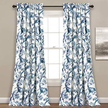 Imagem de Lush Decor Painéis de janela com filtro de luz Dolores, par, 132 cm L x 274 cm C, azul - Cortinas florais para quarto - Cortinas vintage - Decoração de quarto Coquete