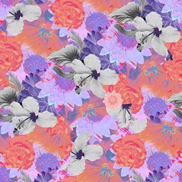 Imagem de Papel De Parede 3m Adesivo Floral Laranja Lilás Cinza