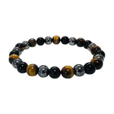 Imagem de Pulseira Pedra Ágata Preta, Hematita, Olho De Tigre - 8mm - Equilíbrio