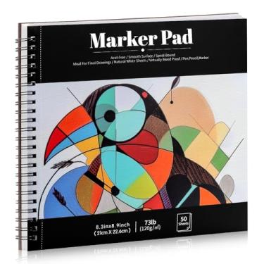Imagem de Bloco de papel marcador de 50 folhas, bloco de esboço de arte à prova de sangramento, 33 kg/120 g/m², livro de esboço em espiral, papel de pintura para colorir álcool para iniciantes, artistas