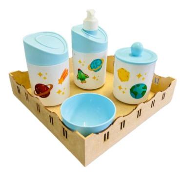 Imagem de Kit Higiene Baby Planetas Menino c/bandeja em MDF - Dóia Kids, Planeta