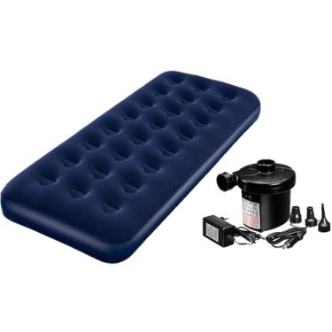 Imagem de Colchão Inflável Solteiro Resistente Suporta 150 Kilos + Bomba de Ar Eletrica