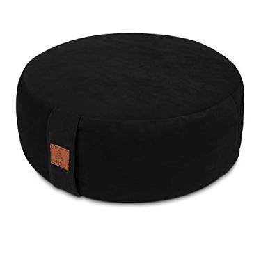 Imagem de Almofada de meditação de veludo redondo, reforço de ioga, almofada de meditação de trigo sarraceno Zafu para assento no chão, almofada de assento de ioga, bolsa de chão, capa premium com zíper, travesseiro de joelho luxuoso grande/pequena, Preto, 16"x16“x5"