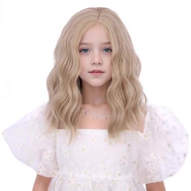 Imagem de Edivd Peruca Loira Mista Para Meninas, Curta, Suja, Com Parte Lateral, Infantil, Cacheada, Ondulada, Sintética, Resistente Ao Calor, Touca
