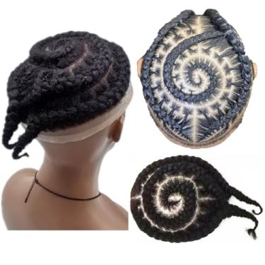 Imagem de N.L.W. Peruca Afro Trançada Para Homens, Cabelo Cacheado Em Hd Com Renda, Sistema De Substituição Próteses Tamanho Base 10 X 8 Polegadas, Perucas Estilo Concha
