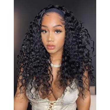 Imagem de Julia Hair 12A Headband Human Wigs Water Wave Sem Lace Front Cola Peruca Com Lenço Pré-Anexado Para Mulheres Negras Cacheadas Profundas Naturalmente Iniciantes 18"