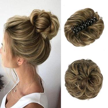 Imagem de SOFEIYAN Aplique De Cabelo Bagunçado Com Presilha Garra Sofeiyan, Coque Ondulado, Cacheado, Rabo Cavalo, Apliques, Extensões Sintéticas Despenteadas, Scrunchie Para Mulheres, Castanho Dourado E Loir