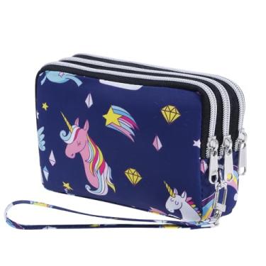 Imagem de HAWEE Carteiras femininas para celular, bolsa clutch de grande capacidade, 3 compartimentos com zíper, 6 compartimentos para cartões, bolsa antiágua, Unicórnio arco-íris, Medium
