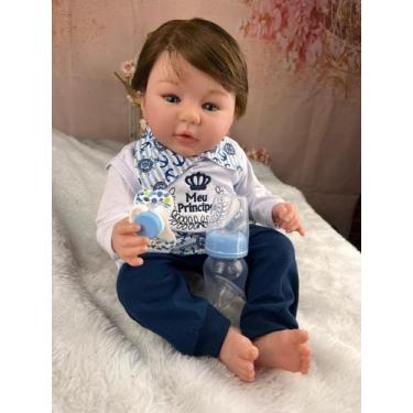 Imagem de Bebê Reborn Menino Corpo Tecido Olhos Azuis Enxoval - Mundo Azul e Ros