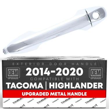 Imagem de Maçaneta e tampa da porta do motorista dianteiro, metal atualizado - compatível com Toyota Tacoma 2016-2020, Toyota Highlander 14-19 - Todo cromado com fechadura - OEM 69211-0E010-C1, 69217-0E030-C1