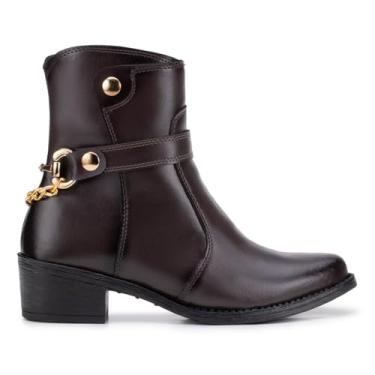 Imagem de Bota Feminina Texana Curto Fivela Salto Baixo Confortável - Café/38
