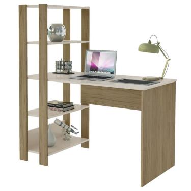 Imagem de Mesa Escrivaninha Retangular Mach Industrial MDP 120 cm Off White Carvalho com 3 Pratel...