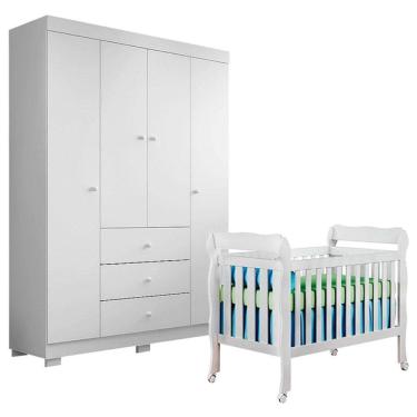 Imagem de Berço Americano Lila com Guarda Roupa Duda 4 Portas Branco Brilho - Phoenix Baby