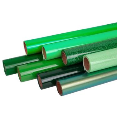Imagem de FUNKAKA Pacote de vinil HTV de transferência de calor verde, 8 rolos 30,5 cm x 0,9 m St. Patrick Iron On Vinyl para camiseta 8 cores sortidas HTV para todas as máquinas de corte fácil de cortar