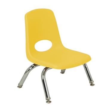 Imagem de Cadeira escolar empilhável de 20 cm, assento de estudante empilhável com pernas de aço cromado e deslizadores giratórios; para creche, pré-escola e ensino em casa - amarelo, 14750-YE