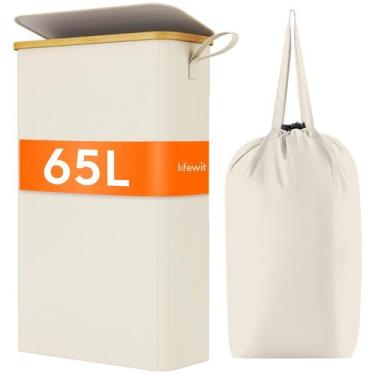 Imagem de Cesto de roupa suja Lifewit 65L com tampa e bolsa removível branca