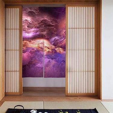 Imagem de Cortina japonesa galáxia roxa Noren cortina divisória de banheiro tapeçaria de porta tratamento de janela para decoração de casa 86 x 142 cm
