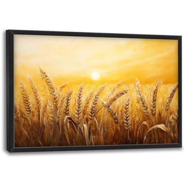 Imagem de Kylora Arte de parede de campo de trigo imagens de paisagem de trigo dourado decoração de parede impressões de pôr do sol pintura de arte moderna decoração de escritório doméstico para cozinha