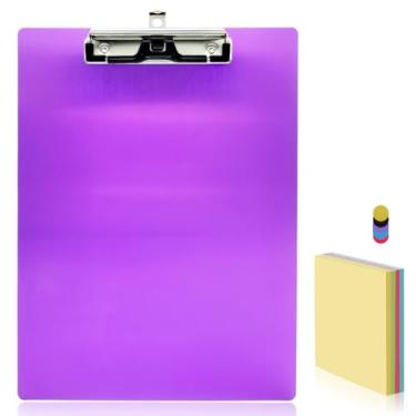 Imagem de Prancheta de alumínio para escritório, suporte de caneta de metal inoxidável, clipe de perfil baixo, tamanho A4, 23 cm x 32 cm, com notas adesivas para escola, escritório, negócios, médicos, profissionais (roxo)