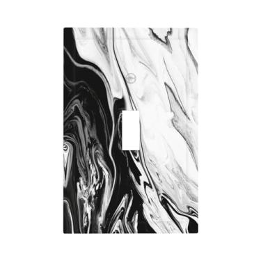 Imagem de Textura de tinta de mármore abstrata 1 capa de interruptor de luz de alternância única capa decorativa de placas de parede preto branco placa elétrica placa frontal estética moderna para decoração de