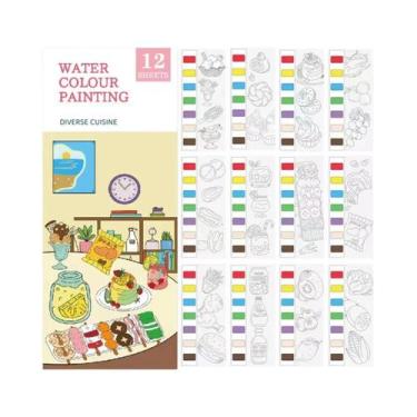 Imagem de Livro De Colorir Aquarela Infantil 12 Páginas Com Canetas De Pintura E