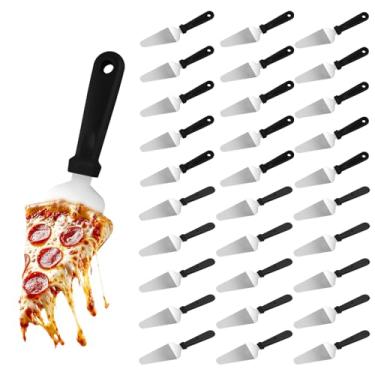 Imagem de MUKLEI 30 unidades de aço inoxidável para servir tortas de 25 cm, espátula de pizza de 12 cm de largura com cabo de plástico, espátula triangular para servir tortas para pastelaria, sobremesa, bolo