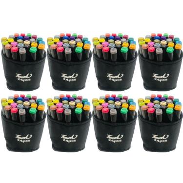 Imagem de Caneta Canetinhas 24 Cores Ponta Dupla Estojo Bolsa Kit 8 Uni Escola Curso Artes Desenho Pintura Design Moda Cartaz Arquitetura