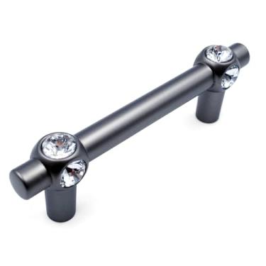 Imagem de JETLAND Puxadores de cristal para gaveta de armário, pacote com 4, cinza com vidro transparente, centros de orifício de 7,6 cm, cruz brilhante, alças de armário para móveis de mesa de cabeceira de