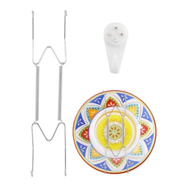 Imagem de Cabides de placa para parede adequados para pequenas placas decorativas de 25,4 a 35,5 cm, ganchos de placa de aço inoxidável invisíveis para exibição com ganchos de parede, para pratos/prato/imagem