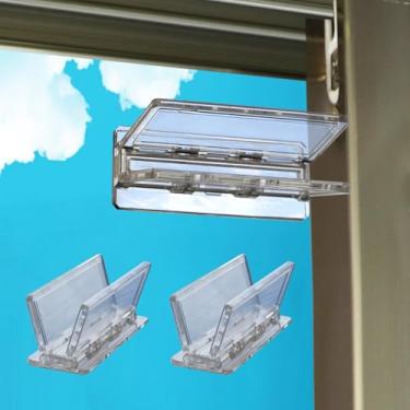 Imagem de Trava de porta deslizante Segurança infantil - Pacote com 2 fechaduras deslizantes para pátio à prova de bebês, batente de porta de janela de vidro para crianças e impermeabilização de crianças