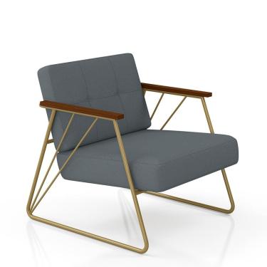 Imagem de Poltrona Estofada Columbia Estilo Industrial Dourado/suede Cinza - M.a