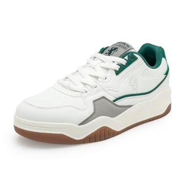 Imagem de Red Tape Tênis masculino com plataforma grossa, leve, cano baixo, casual, com palmilha acolchoada, fecho de cadarço, sola antiderrapante, ideal para escritório, viagens e uso diário, Branco/verde, 40