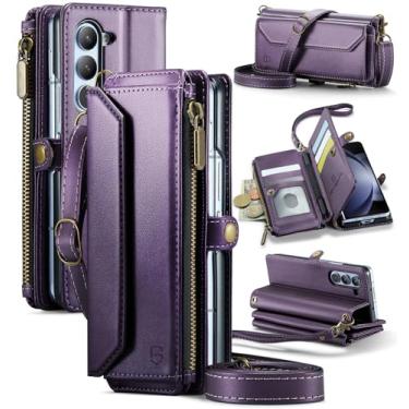 Imagem de Strapurs Capa tipo carteira transversal para Samsung Galaxy Z Fold 5 【bloqueio de RFID】 com compartimento para S Pen, bolso com zíper de couro sintético macio com zíper para 5 cartões e alça de ombro