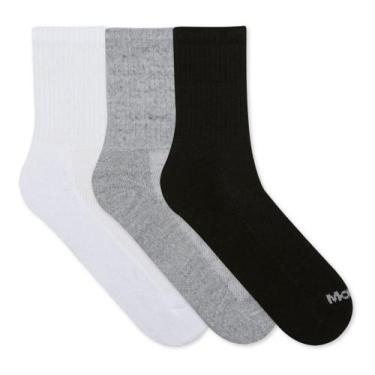 Imagem de Kit C/ 3 Pares Meia Cano Médio Mash 202.09, Preta, Cinza e Branca, 34-