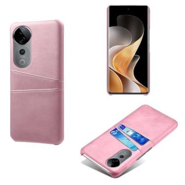 Imagem de Capas Compatível com VIVO S19 PRO 5G,Caso de couro PU-Tampa de telefone a prova de choque com 2 slots de cartão,Proteção anti-impressão digital e anti-gota-Pink
