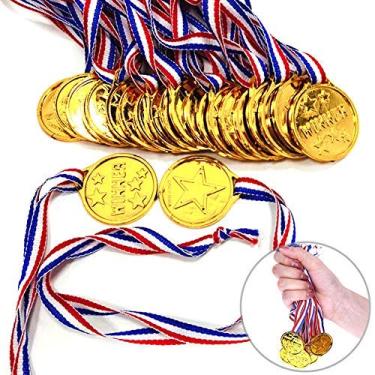 Imagem de Shindel Medalhas do prêmio vencedor, 24 peças, medalhas de ouro de plástico para crianças, vencedoras de ouro com fita de pescoço, presente de aniversário, medalhas para prêmios