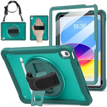 Imagem de BRAECNstock Capa para iPad 10ª geração, capa à prova de choque para 2022 de 11,9 polegadas, capa protetora infantil com suporte para lápis, protetor de tela, alça de mão com rotação de 360° para iPad