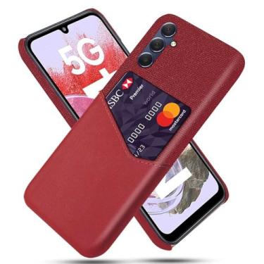 Imagem de Capa para Samsung Galaxy M34 5G,Tela e tampa de couro PU,Anti-deslizante,Resistência à impressão digital,Caso de proteção de 360°com 1 slot de cartão atrás-Red