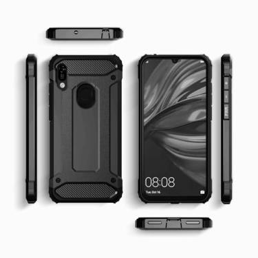 Imagem de HTXWXJC Capa de celular para Huawei Y6 2019, capa protetora para Huawei Y6 Prime 2019 HD, fina camada dupla híbrida TPU + PC, capa protetora à prova de choque para Huawei Y6S 2019 preta