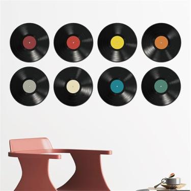 Imagem de 8 adesivos de parede de disco de vinil, pôsteres de capa de álbum de CD de 24,4 cm, descasque e cole para decoração de quarto de disco de vinil vintage para decoração de casa, café, bar, música, festa