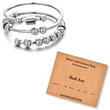 Imagem de LNIEER Morse Code Anéis para Mulheres Anéis Inspiradores Presentes Aço Inoxidável Anti Ansiedade Anel com Contas Anel Giratório para Ansiedade Anel Giratório Mensagem Presentes Amizade Joias Presentes de Aniversário, Aço inoxidável, Sem pedra preciosa