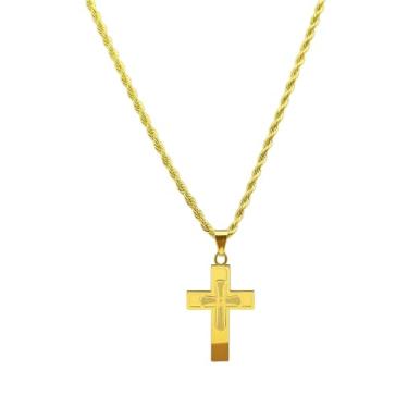 Imagem de Corrente Masculina Cordão Baiano 70cm Aço Inoxidável Com Pingente Cruz Crucifixo