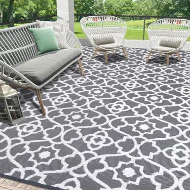 Imagem de HEBE Tapete externo impermeável 22 x 45 cm, tapete de plástico de palha, tapetes reversíveis para pátio ao ar livre, espaço para trailer, tapete interno externo para varanda, deck, campista, varanda