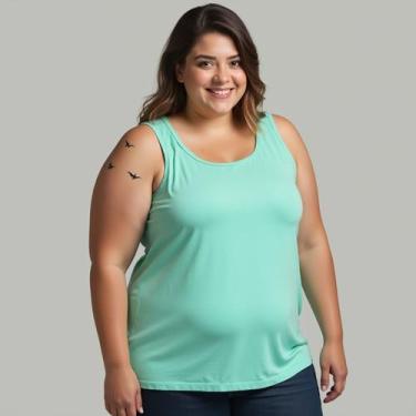 Imagem de Regata Plus Size Feminina Algodão Blusa Academia Basica Lisa Coloridas