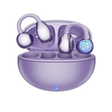 Imagem de Fones de ouvido para tradutor AI, fones de ouvido de tradução 3 em 1 em tempo real, 144 idiomas e acentos, design de clipe de orelha aberta para viagens, negócios e conversas multilíngues (Roxo)