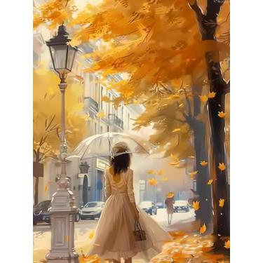 Imagem de YL Mainland 5D DIY Mulher com um guarda-chuva na rua arte diamante pontos diamante broca completa para decoração de parede casa presente guarda-chuva kits de pintura diamante para adultos arte pedra