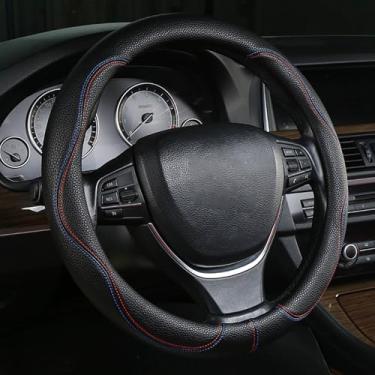 Imagem de Nova capa de volante de carro esportivo para homens e mulheres, ajuste universal em forma de linha 35.6 cm/38.1 cm/40.6 cm PU capas de volante antiderrapantes para caminhões, caminhonete, SUV (preto